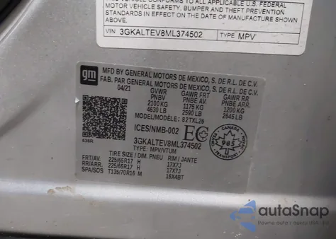 2021 GMC Terrain Awd Sle z USA, uszkodzony, nr VIN 3GKALTEV8ML374502